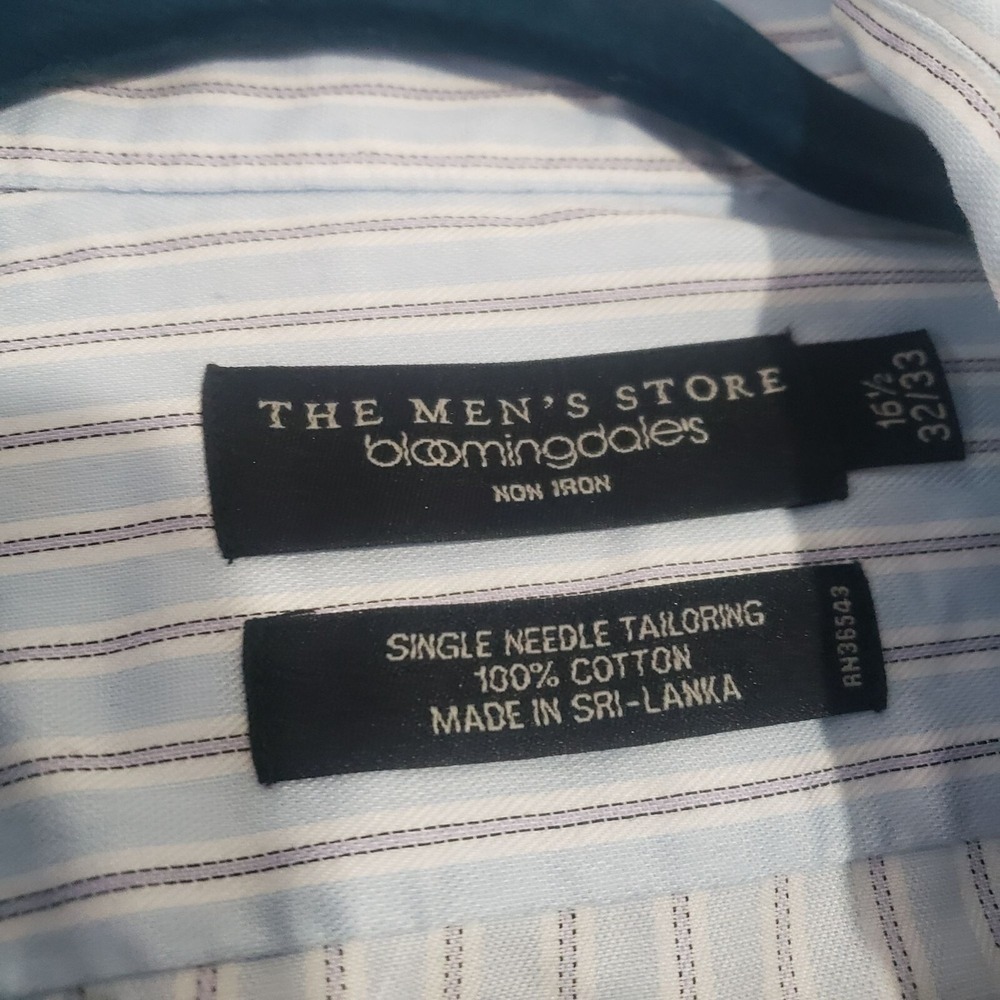 The Mens Store Bloomingdales Dress Shirt Mens 16.5 32/33 Blue Striped Non-Iron View 5